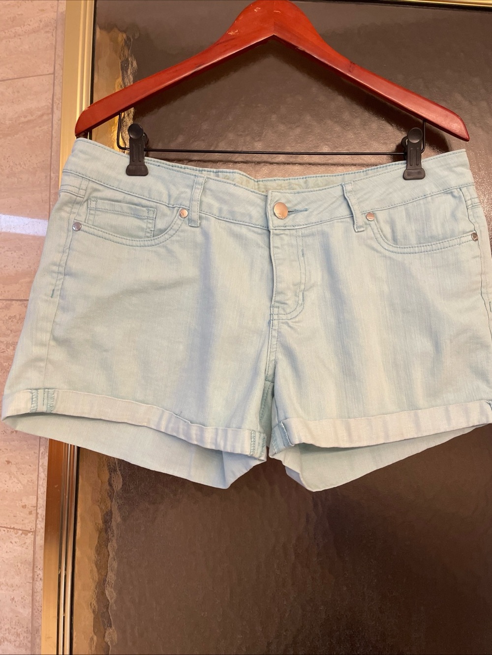 Y2K Express Jeans Denim Short Shorts Sky Blue Size 12 Bratz Preppy Cuffed